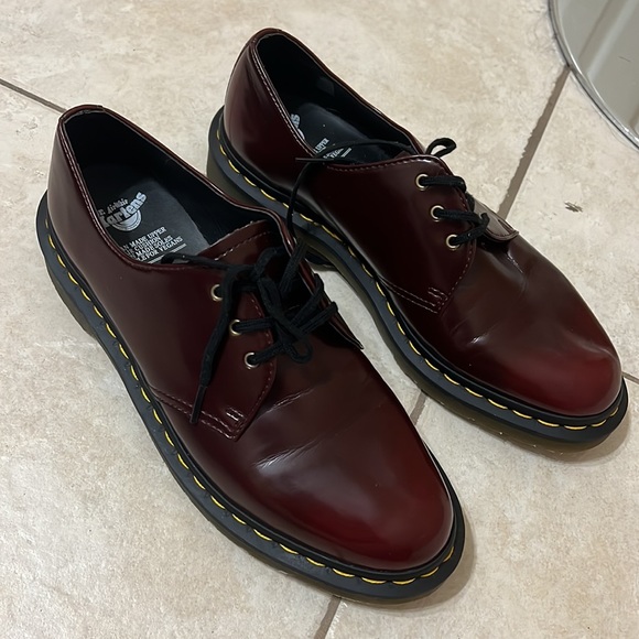 Dr Martens 1461 Cherry Red Smooth Leather Oxford Shoes - Picture 4 of 15